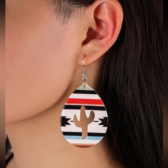 Kathrono Jewelry - 🌵 Awesome Water Drop Colorful Striped Western Boho Cactus Drop Earrings 🌵